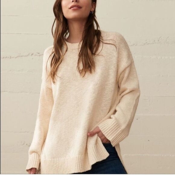 Jenni Kayne NEW Cruise Boyfriend Sweater Ivory Cotton Linen XS